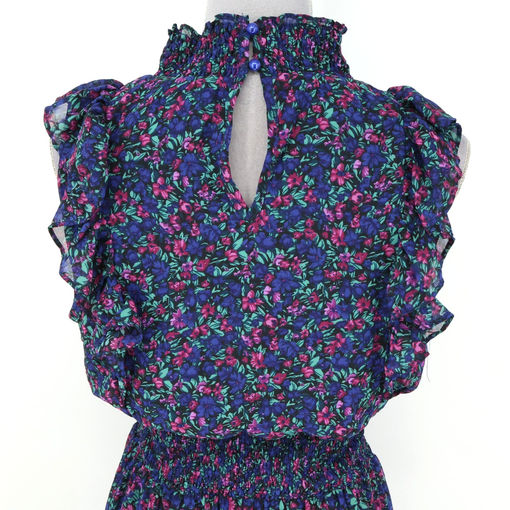 Lulus Dress Womens Large Navy Blue Evalina Floral Chiffon Ruffles Smocked Maxi - Picture 9 of 16